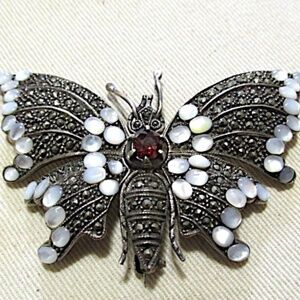VTG Sterling Silver Moonstone Butterfly Brooch